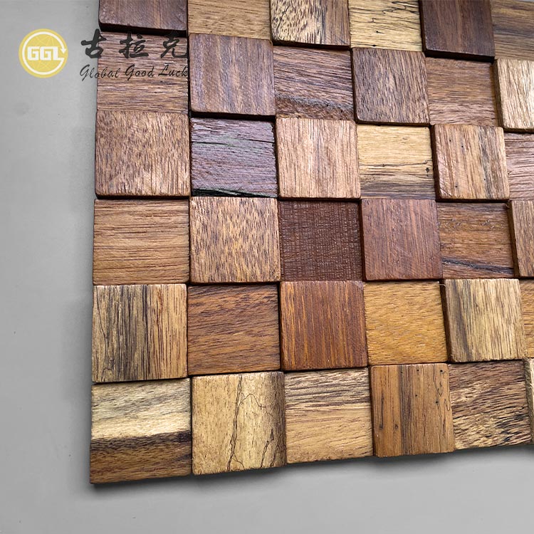 3D Square Wood Mosaic Tiles – Natural Wooden Block Wall Panels