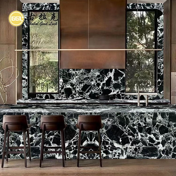 Černý mramor Bulgari Black Slab pro interiérové stěny a podlahové dlaždice na schodiště