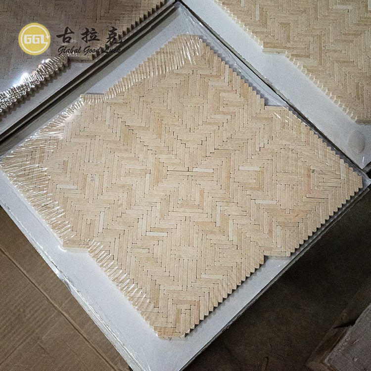 Beige Fischgrätenform Marmor Mosaik Finger Stil Boden Wandfliesen