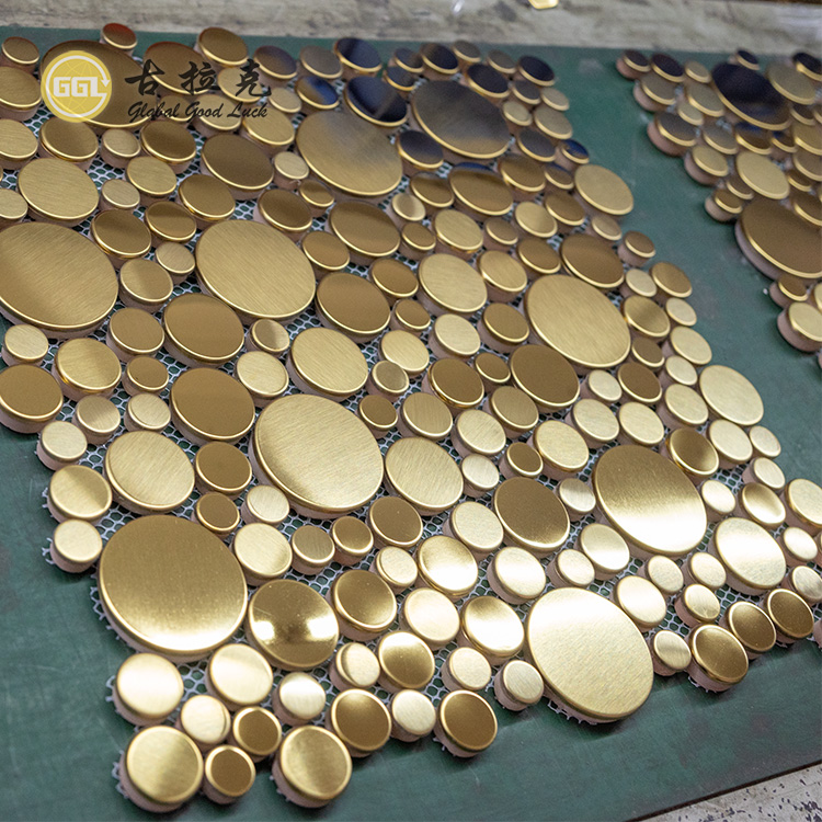 Metallmosaik Golden Aluminium Bubble Rundes Mosaik für Innenwand