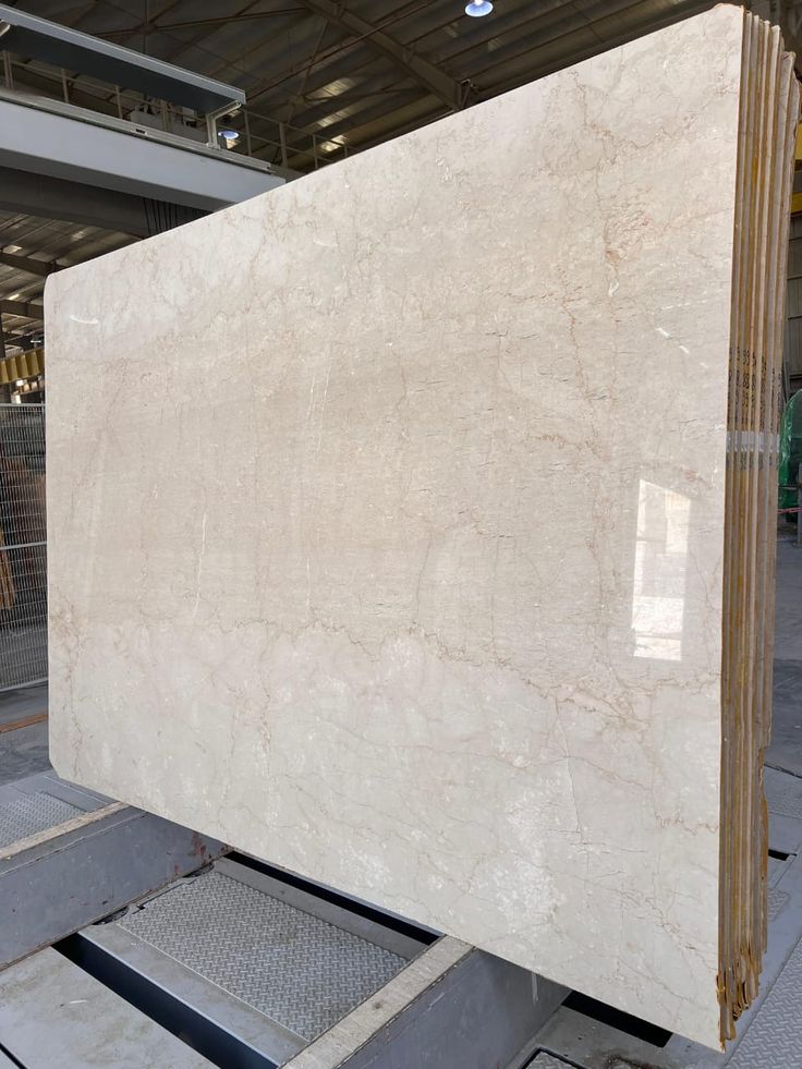 Botticino marble slab with warm beige colour and natural veining