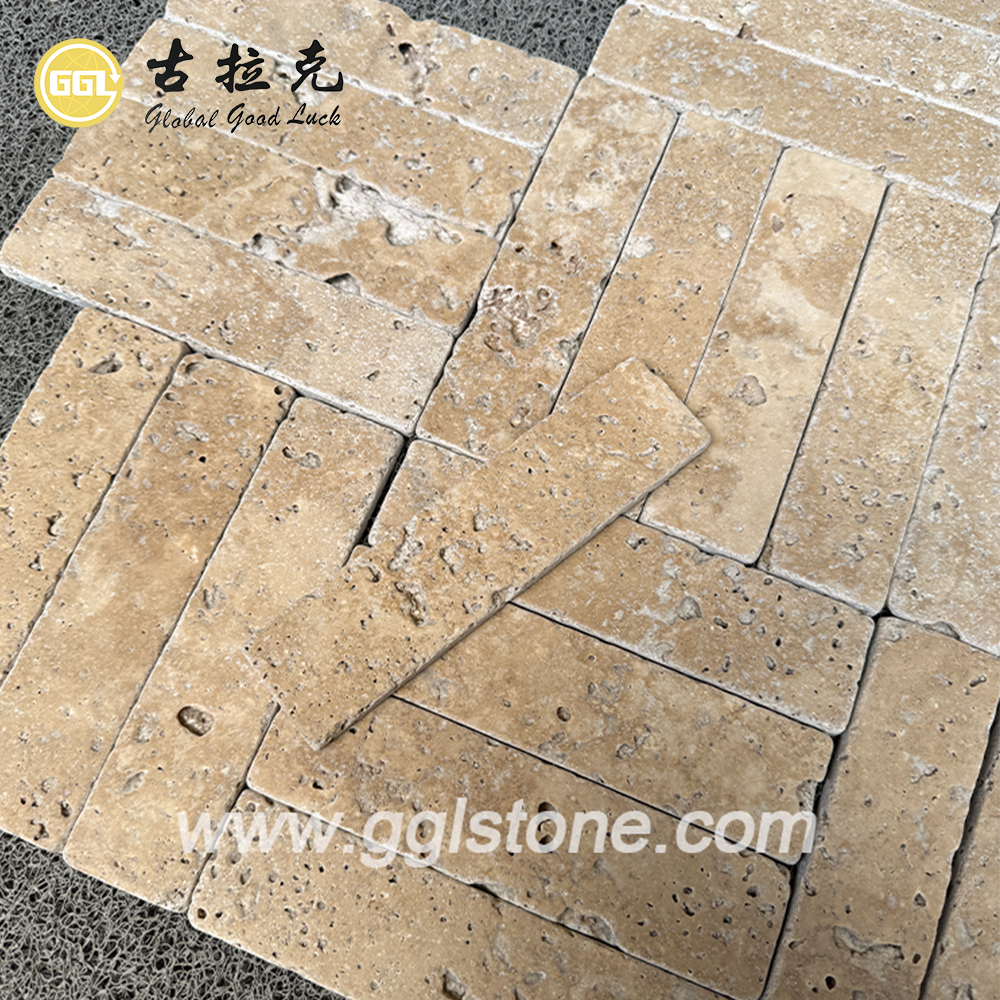 Beige Kalkstein-Streifen-Fliesen | Naturstein-lineare Wand- und Bodenfliesen