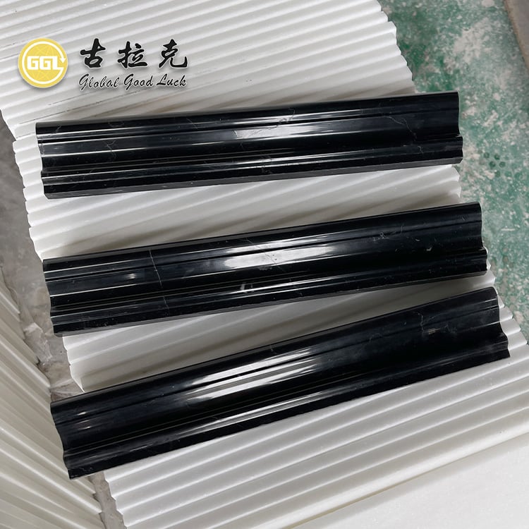 Natural Nero Marquina Marble Trim – Black Stone Molding for Wall Decoration