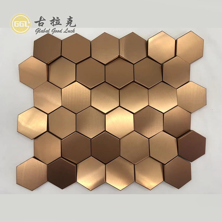 Sechseck Mosaik Edelstahl Metall Mosaik Goldene Bürstenmosaiken Wanddekoration