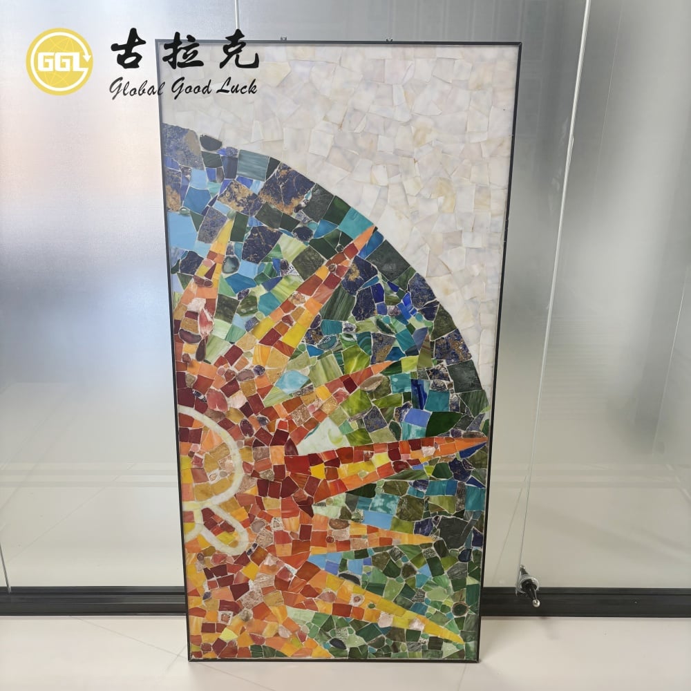 Custom Glass and Stone Mosaic Mural – Handmade Mixed Material Mosaic Wall Art for Luxury Interiors