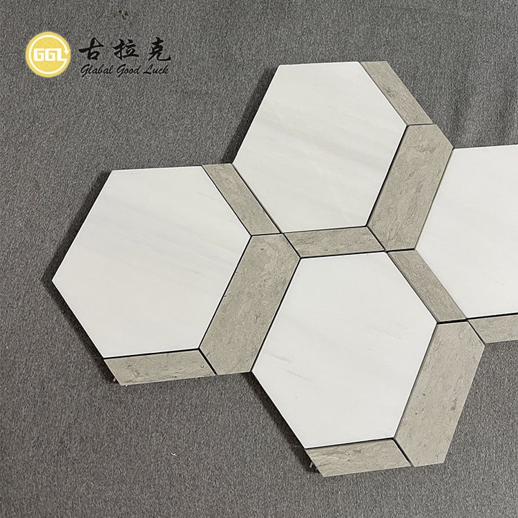Naturalis Stilus Hexagonalis Forma Marmoris Mosaicum Pro Coquina Backsplash Tegulis