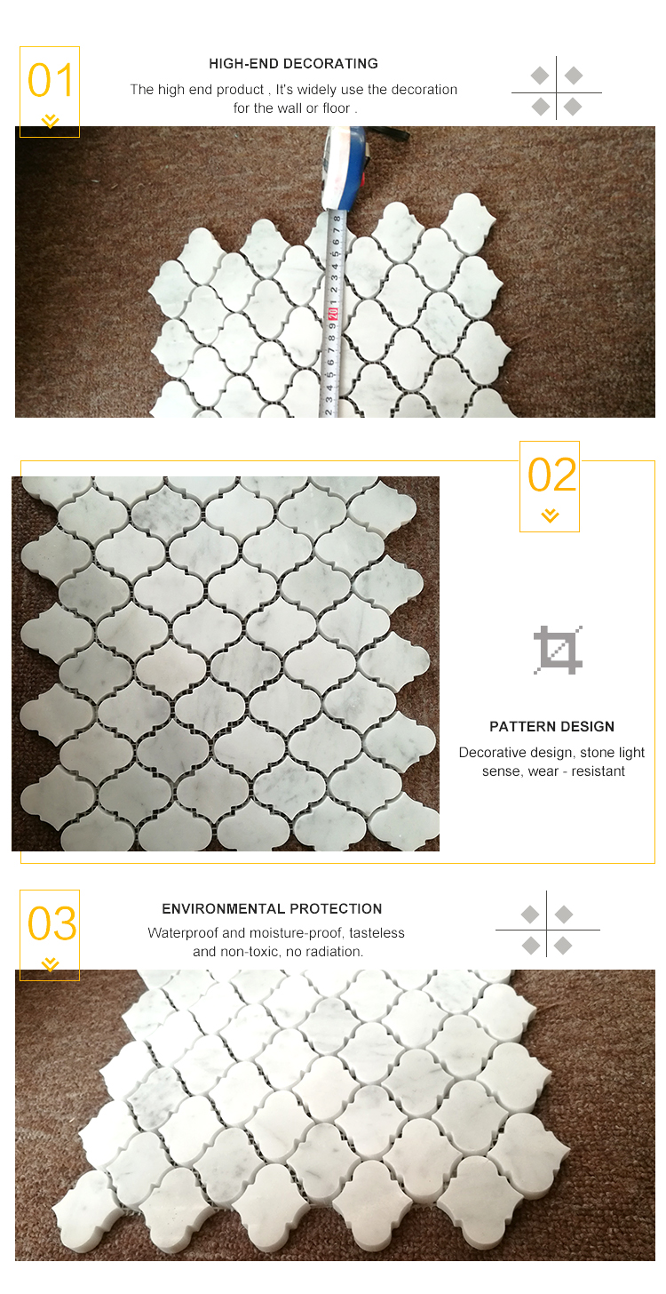 Carrelage Mosaïque en Marbre Blanc Carrara en Forme de Lanterne pour Murs et Sols