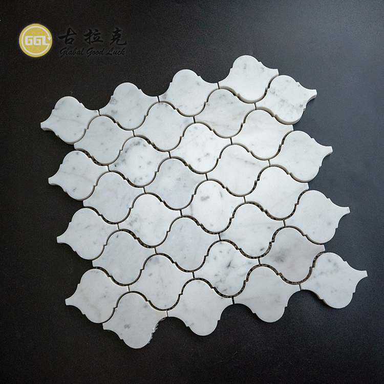 Carrelage Mosaïque en Marbre Blanc Carrara en Forme de Lanterne Adapté pour Décor de Villa