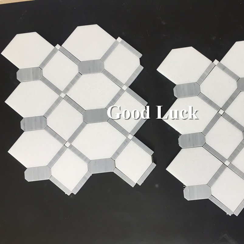 Badvannsflise Hvit Marmor Blandet Grå Kant Mosaikk for kjøkkenets backsplash