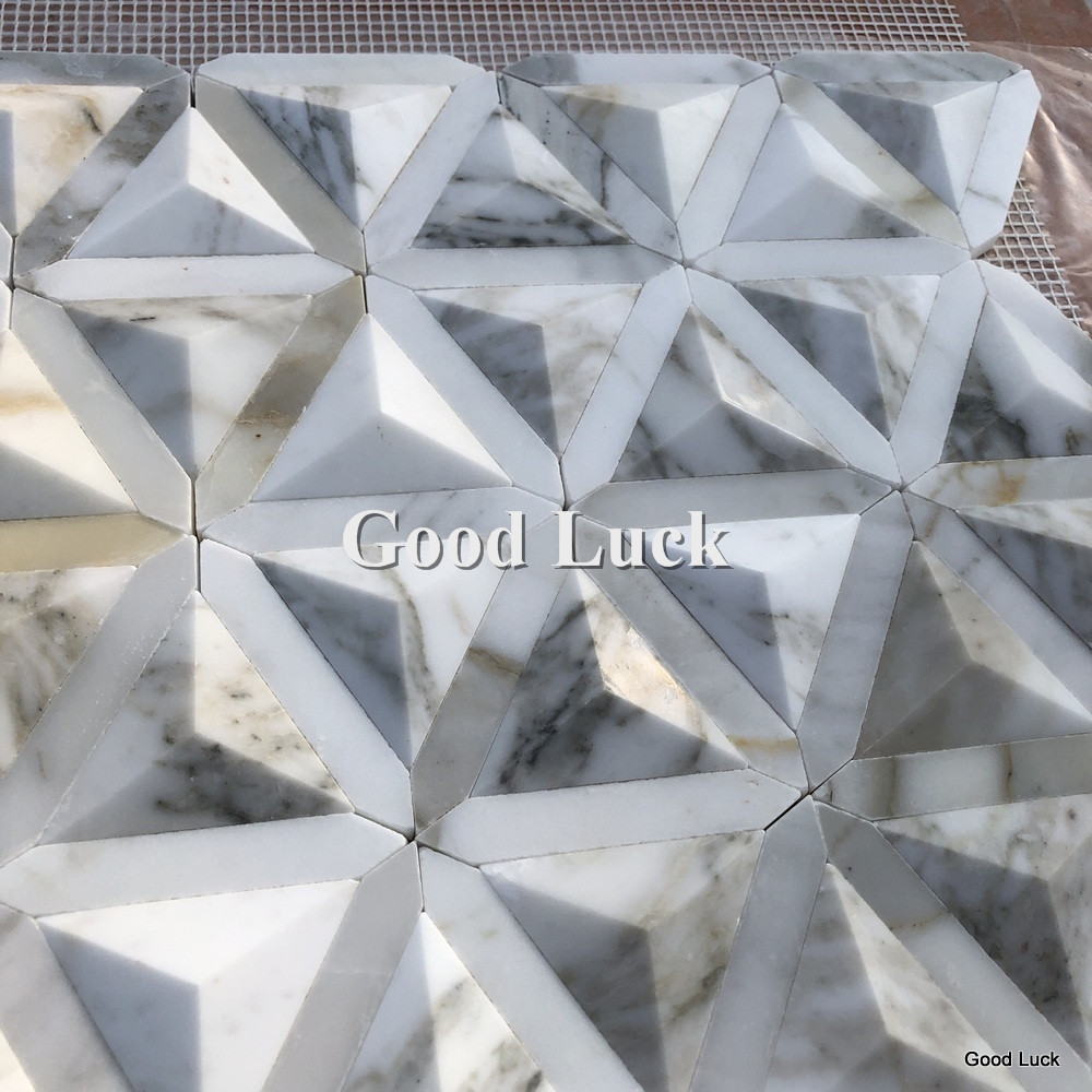 Calacatta Gold Marmer Segitiga Tidak Teratur untuk Jubin Dinding Rumah/Villa