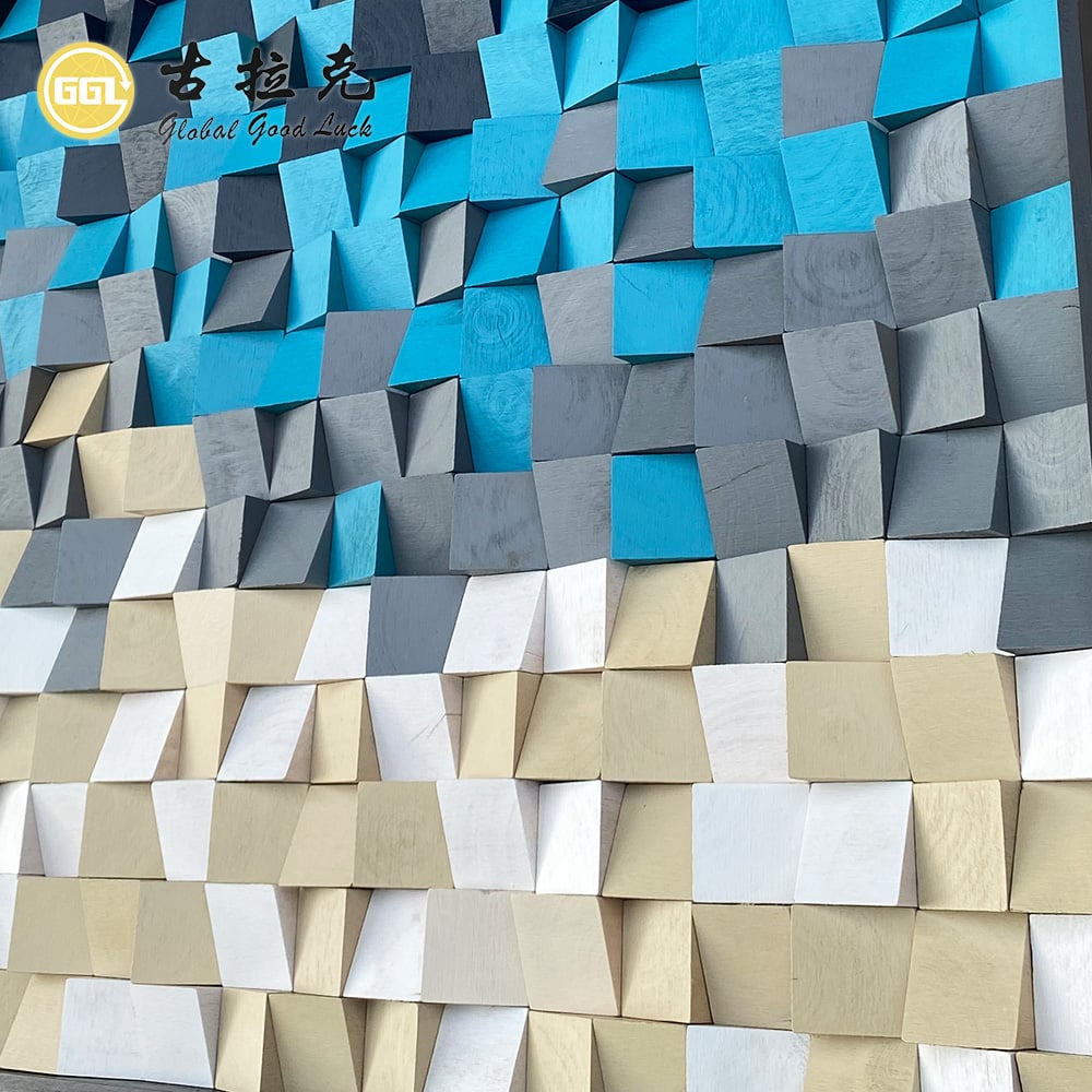 Custom Abstract 3D Wood Mosaic Art Mural Handmade Wooden Wall Panel