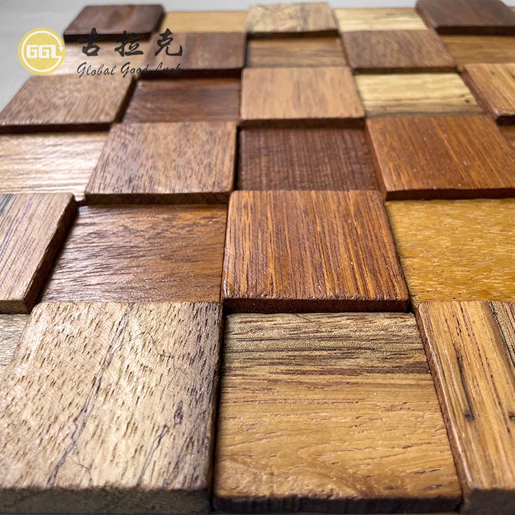 3D Square Wood Mosaic Tiles – Natural Wooden Block Wall Panels