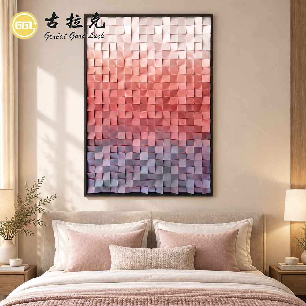 Handmade 3D Pink Gradient Wood Mosaic Mural