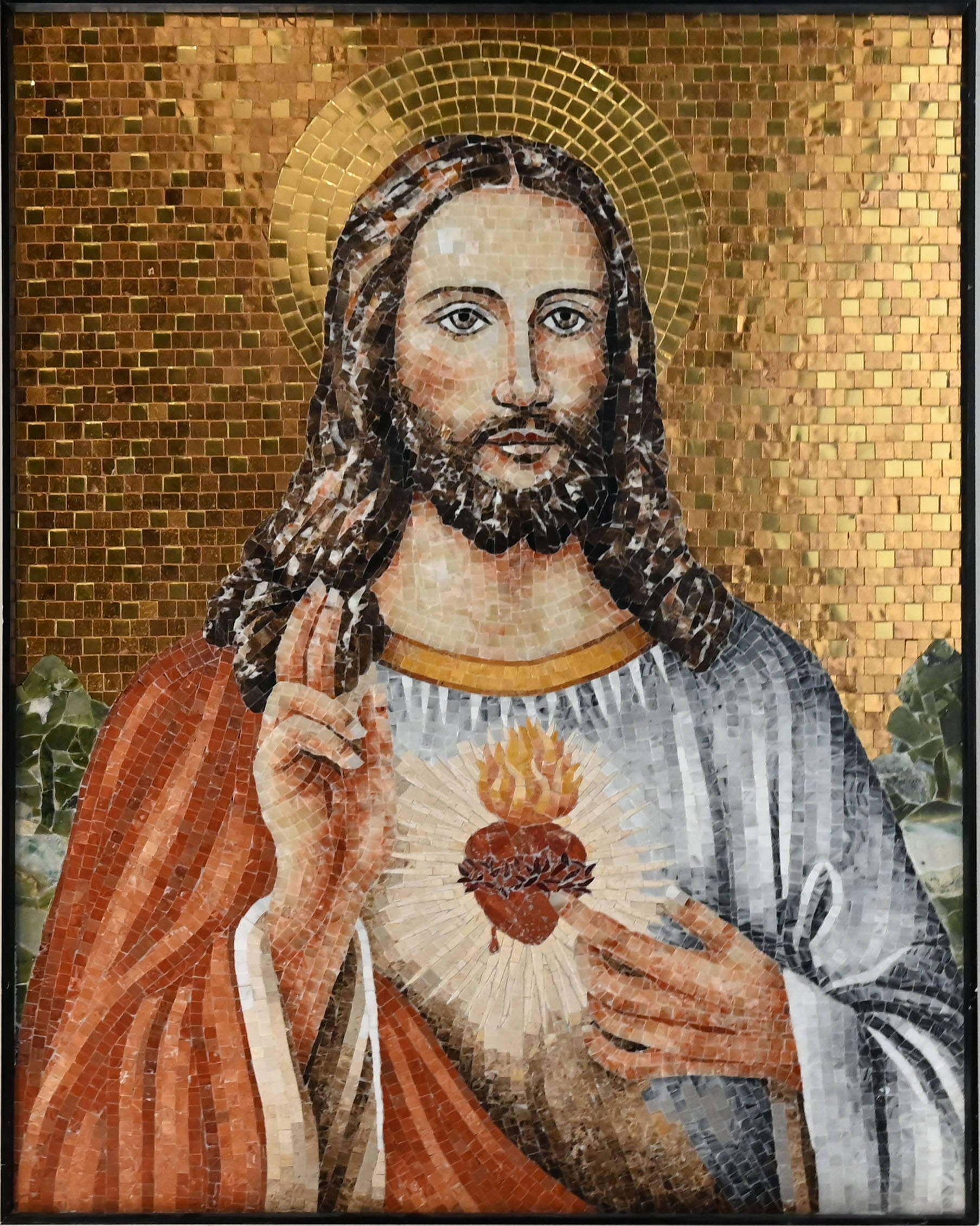 Handmade Glass Mosaic Religious Artwork – Sacred Heart of Jesus Mosaic Mural