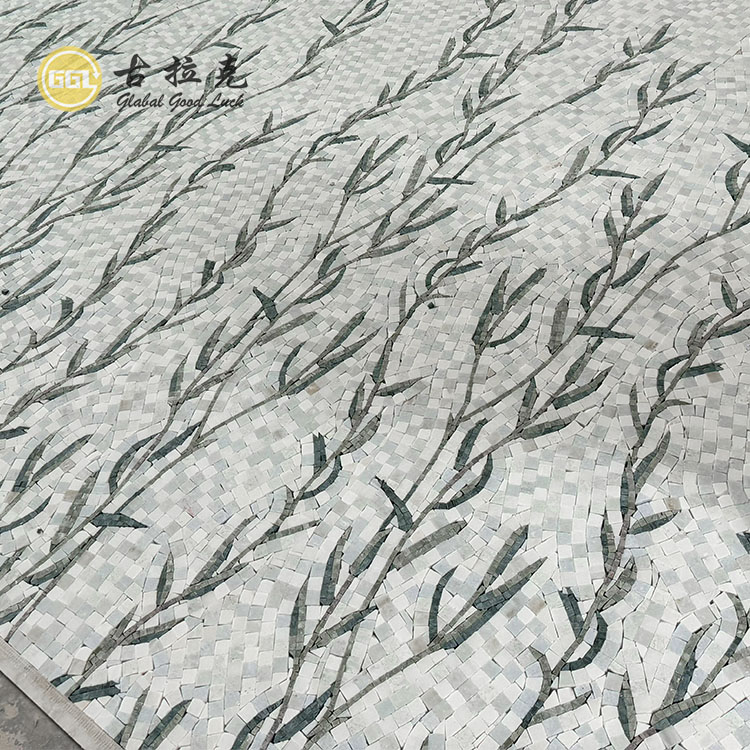 Corte a chorro de agua Azulejo Patrón de Hoja Mosaico para Decoración de Paredes de Hotel
