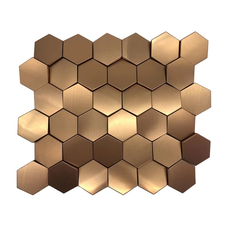 Sechseck Mosaik Edelstahl Metall Mosaik Goldene Bürstenmosaiken Wanddekoration