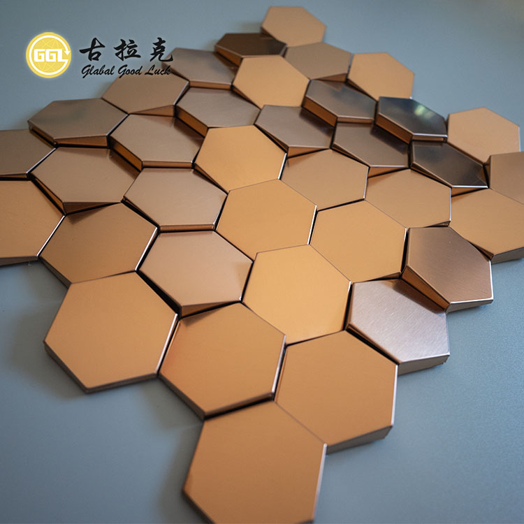 Diseño Cóncavo Convexo de Mosaico Metálico de Acero Inoxidable en Forma Hexagonal para Decoración de Pared