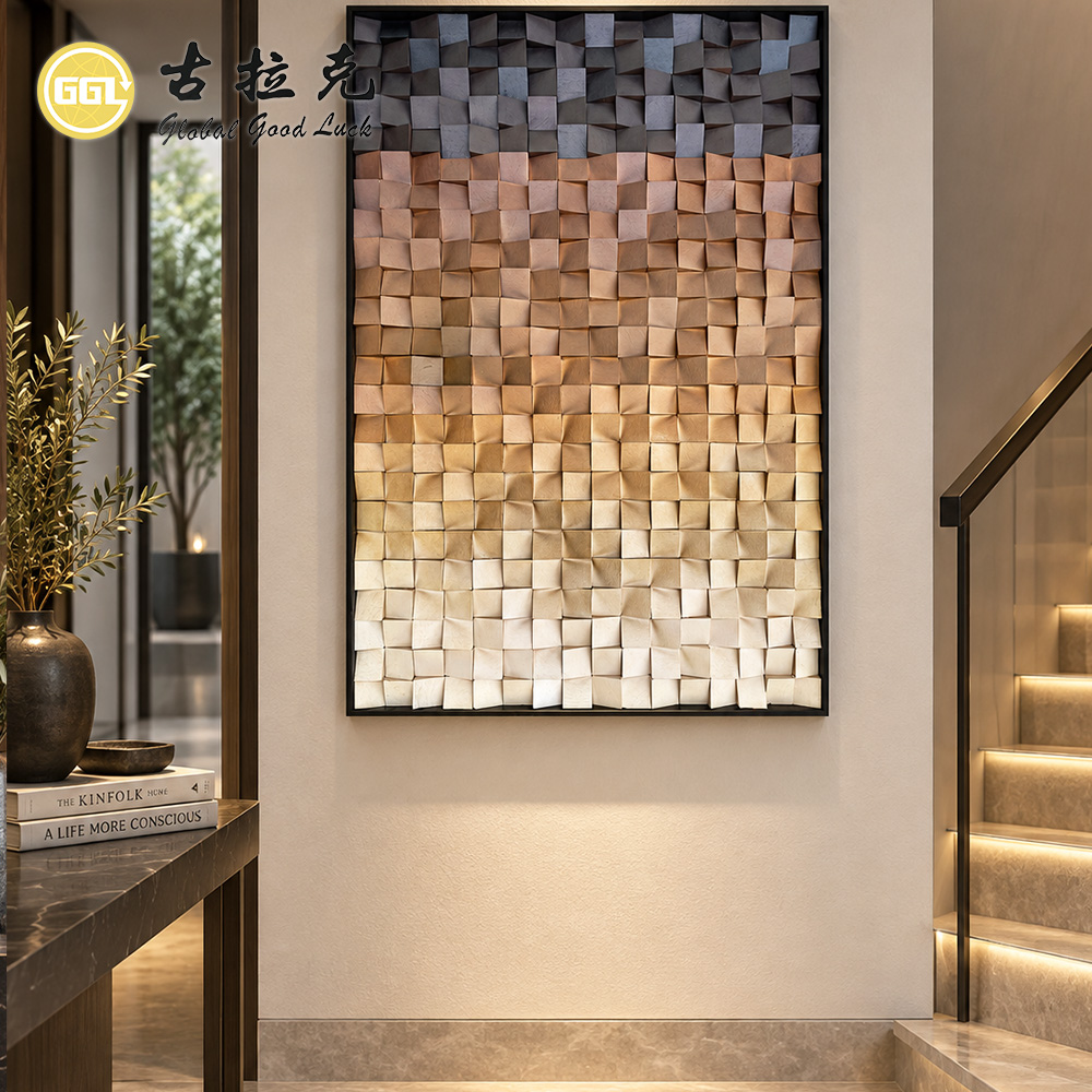 Custom Wood Mosaic Art Mural Handmade Wooden Wall Panel for Luxury Interior Decoration