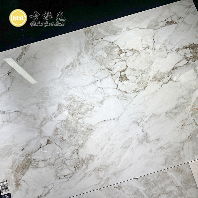 White Grey Marble Porcelain Slab 1200x1800mm Large Format Marble Look Tile for Wall Floor