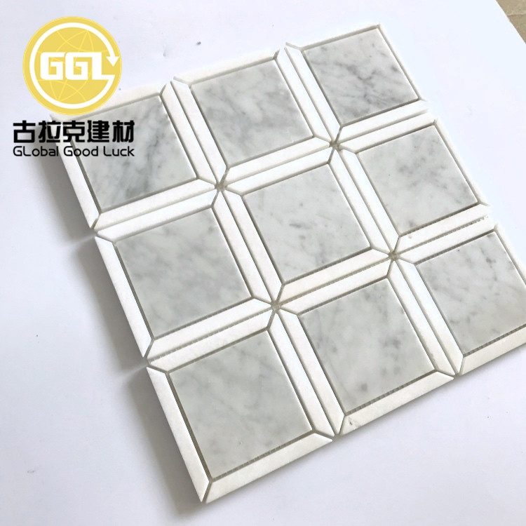 Natureza Branco Misturado com Azul Mármore Quadrado Parquet Feature Mosaico de Mármore Tiles