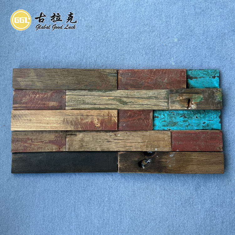 Vintage Weathered Wood Mosaic Tiles – Rustic Multicolor Wooden Wall Panels