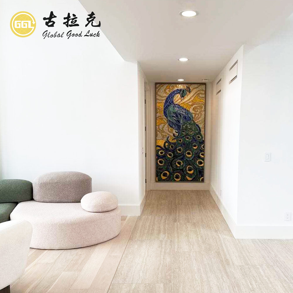 Peacock Mural Customize Design Decoration Glass Mosaic Puzzle