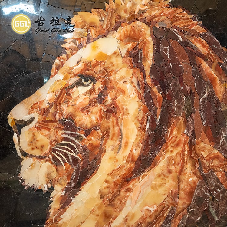 Art Mural Mosaik Naturstein Löwenmuster Handgeschnitten Individueller Wand-Schmuck
