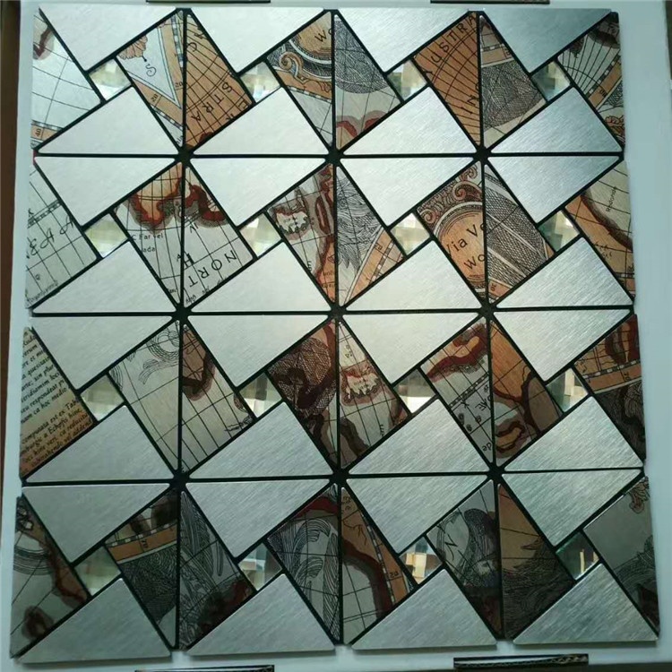 Azulejo de mosaico de metal inoxidable con incrustación de vidrio para salpicadero de fondo de TV