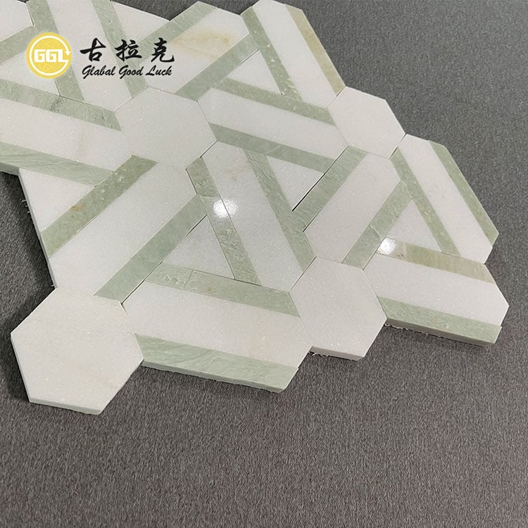 Diseño Nuevo Mosaico de Piedra de Mármol Verde y Blanco para Decoración de Pared