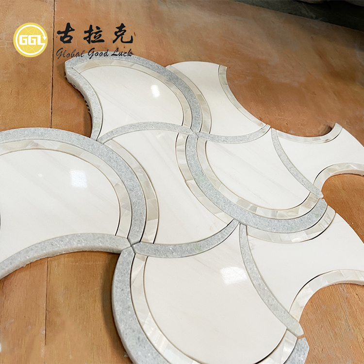 Domácí dekorace Bílý ventilátor tvar vodní tryskový mramorový mix mušlový mozaikový dlaždice interiérová stěna backsplash mozaika