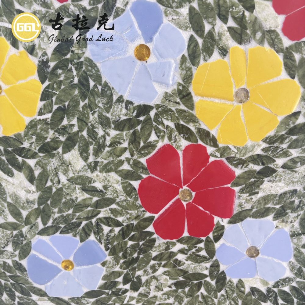 Custom Flower Mosaic Mural – Handmade Floral Mosaic Wall Art for Luxury Interior Decoration