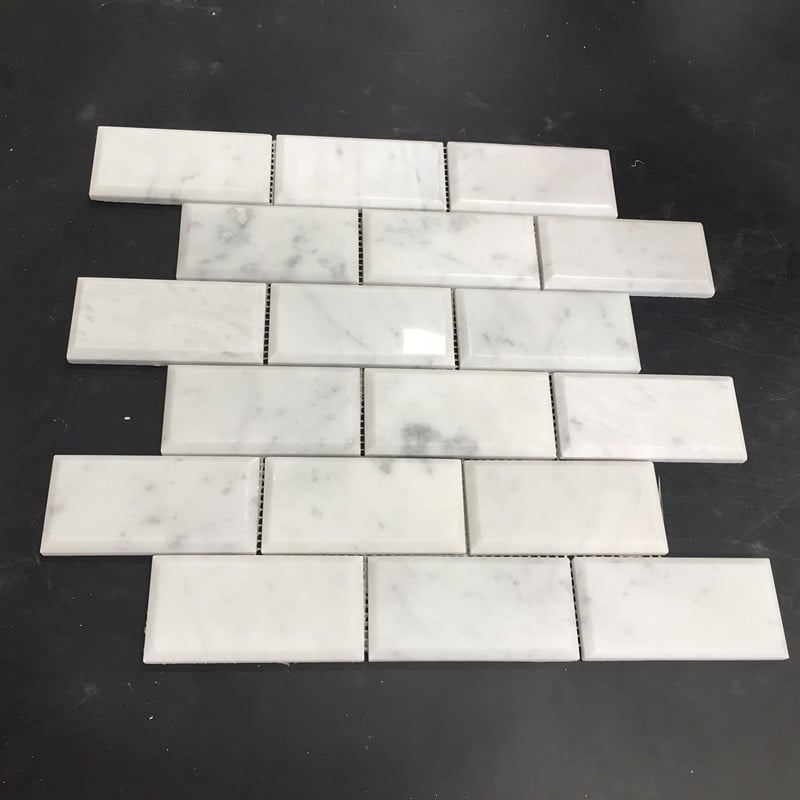 Carrara Weiß 3x6 Zoll Tiefe Abgeschrägte Ziegel Marmor Mosaik Fliesen Mit Parkett Design