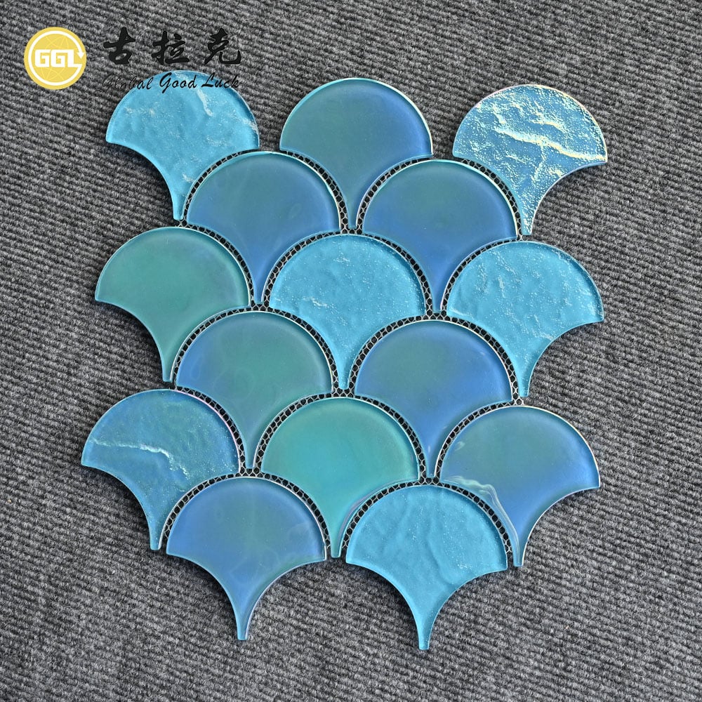 Iridescent Fish Scale Crystal Glass Mosaic Tiles for Swimming Pools & Walls