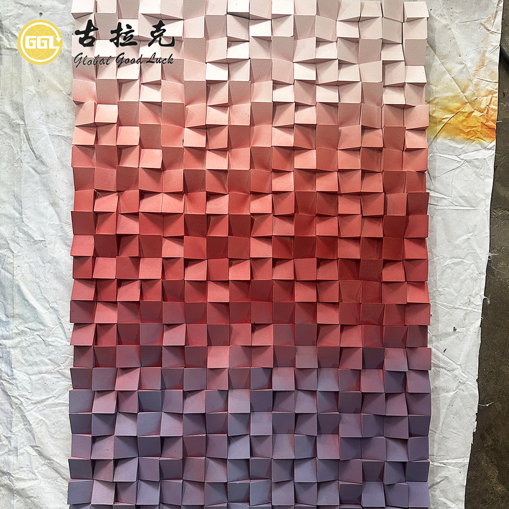 Handmade 3D Pink Gradient Wood Mosaic Mural