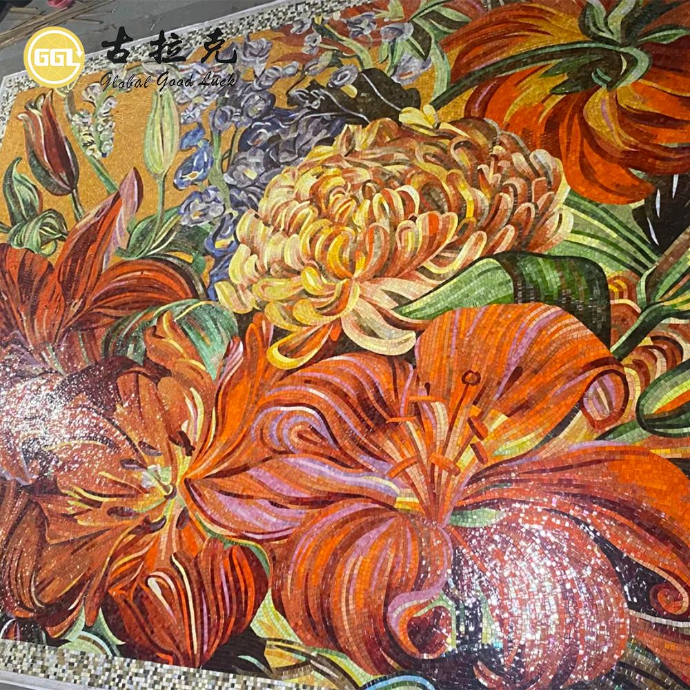 Handmade Custom Flower Glass Mosaic Wall Mural – Floral Art Decoration