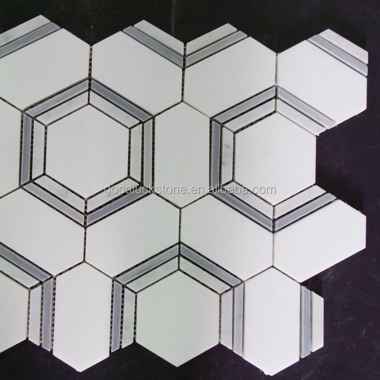 Tydgenootlike Hexagon Patroonontwerp Wit en Grys Marmorklossieël vir Badkamer of Keukin