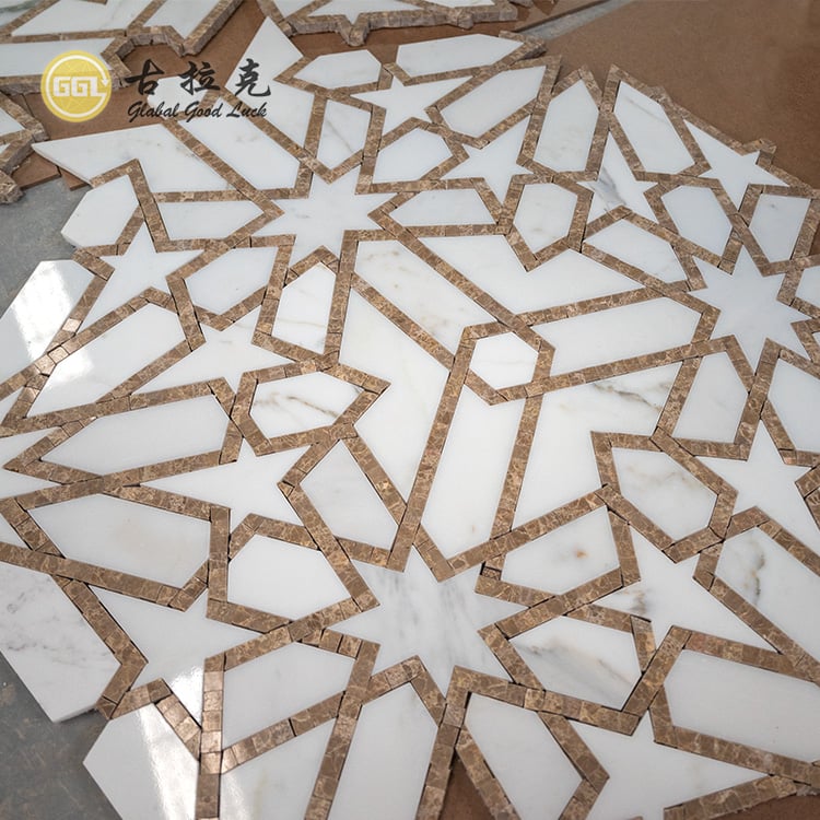 Modernes Design Marmor Stern Parkett Merkmale Wasserstrahl Mosaikfliese Für Wanddekoration
