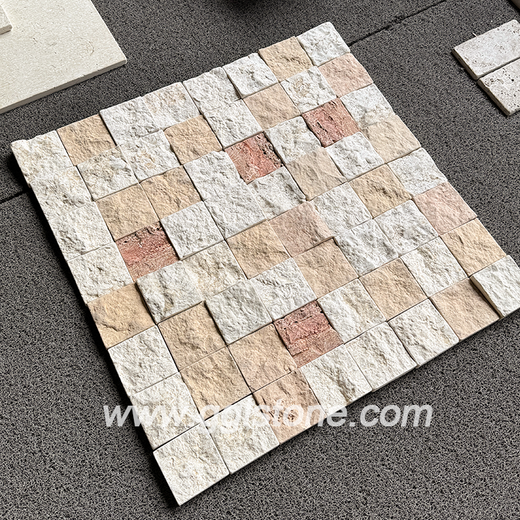 Gemischter Kalkstein und Travertin für Wandverkleidungen – natürliche weiße, beige und rote Steinverkleidung
