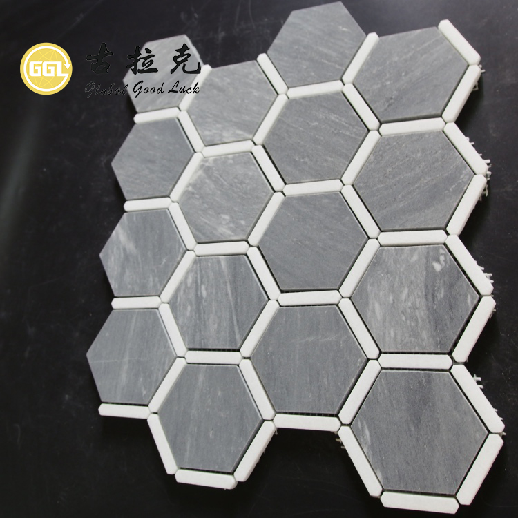 Azulejo de mosaico hexagonal de mármol Modern Grey Mix White para salpicadero de cocina