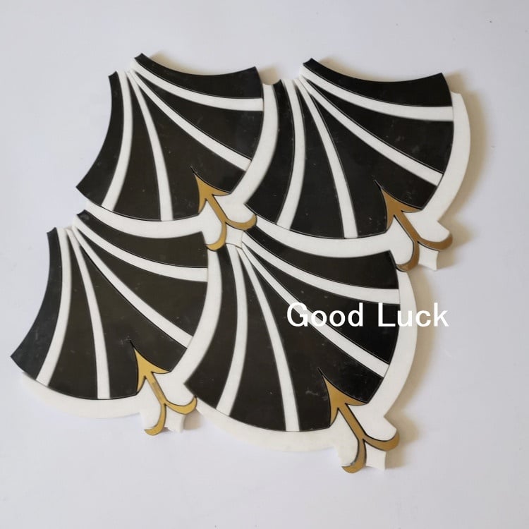 Alb Mix Negru Formă de Fan Marmură Waterjet Mozaic Inlay Bront Design