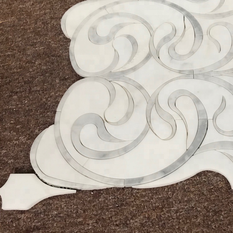Waterjet Wit Tegel Blom Marmormozaïektegel vir Binnenmuur en Vloer Versiering