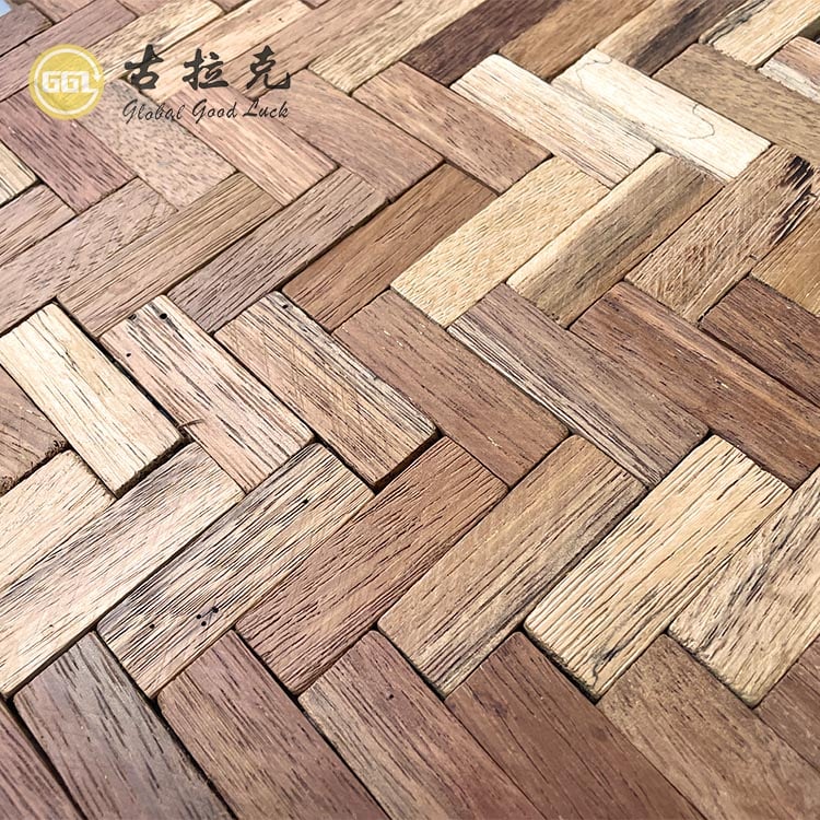 Natural Herringbone Wood Mosaic Tiles – Rustic Wooden Wall Panels for Interior Decoration