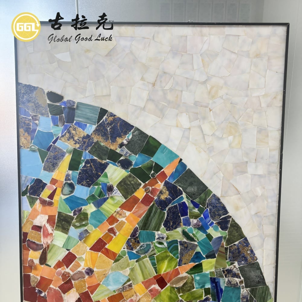 Custom Glass and Stone Mosaic Mural – Handmade Mixed Material Mosaic Wall Art for Luxury Interiors