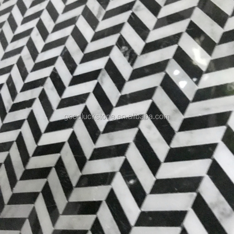 Neuester Entwurf Zebra gestreifte Schwarz-Weiß Chevron Marmor Mosaikfliese