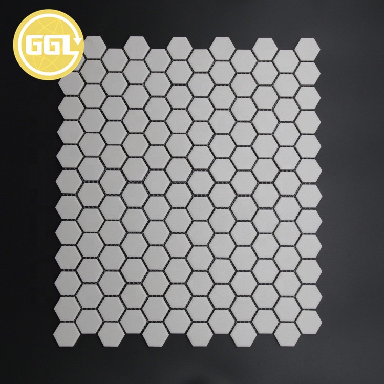 Azulejo de mosaico cerâmico hexagonal, azulejo de porcelana branca para decoração de piso de parede de banheiro