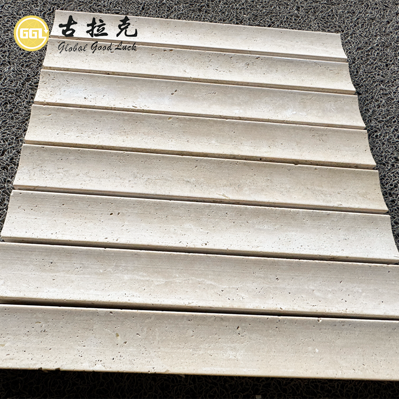 Custom Fluted Travertine Stone Panel | Natural Grooved Stone Wall Cladding for Luxury Interior Design