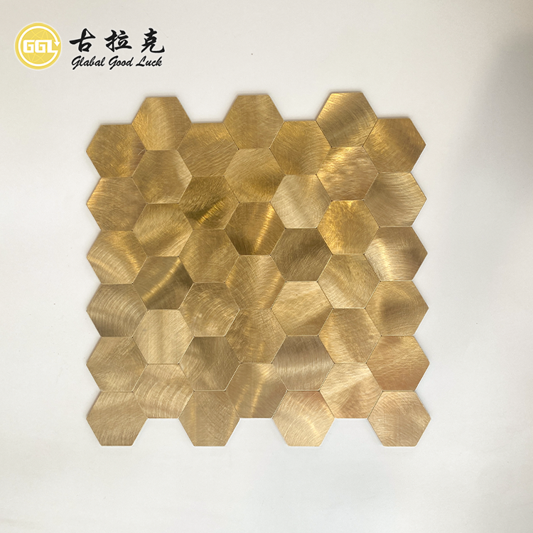 Gold Hexagon Self-Adhesive Mosaic Tile – Metallic Aluminum Composite Panel Wall Decoration