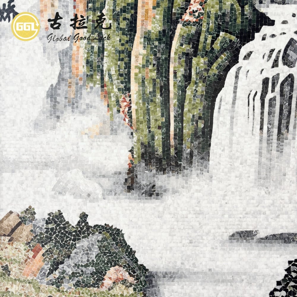 Handmade Natural Marble Mosaic Mural Landscape Painting for Luxury Interior Wall Decoration