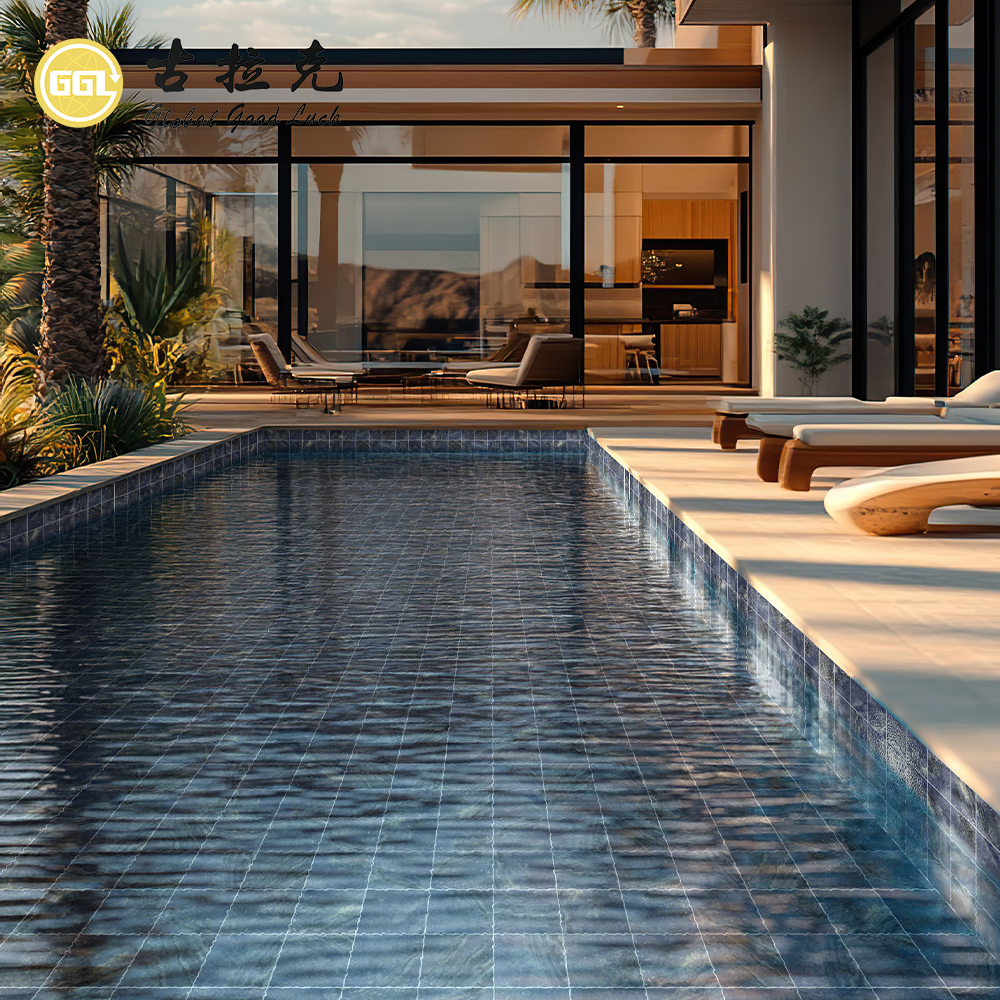 Wholesale Blue Marble Look Ceramic Pool Tiles for Swimming Pools Interior Walls & Floors
