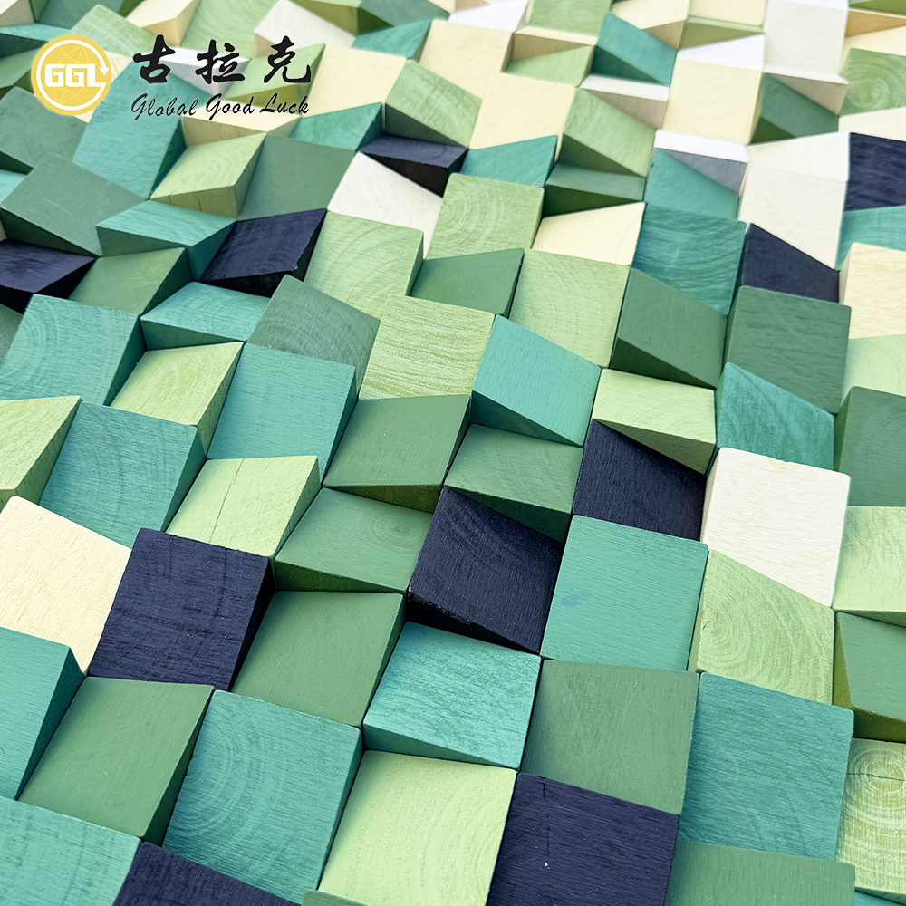 Handmade 3D Green Gradient Wood Mosaic Mural